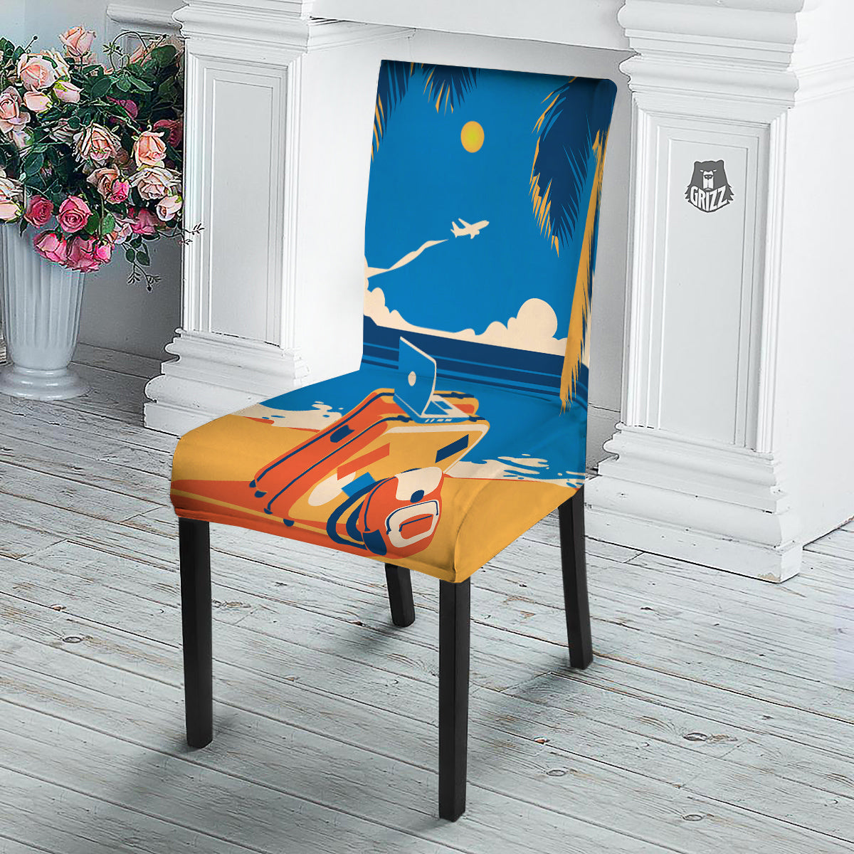Time To Travel Summer Holiday Print Dining Chair Slipcover-grizzshop