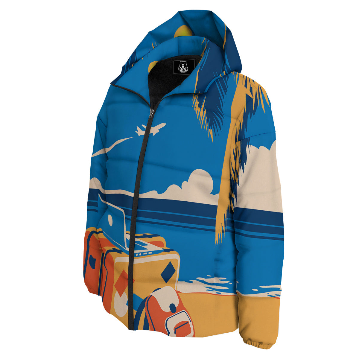 Time To Travel Summer Holiday Print Down Jacket-grizzshop