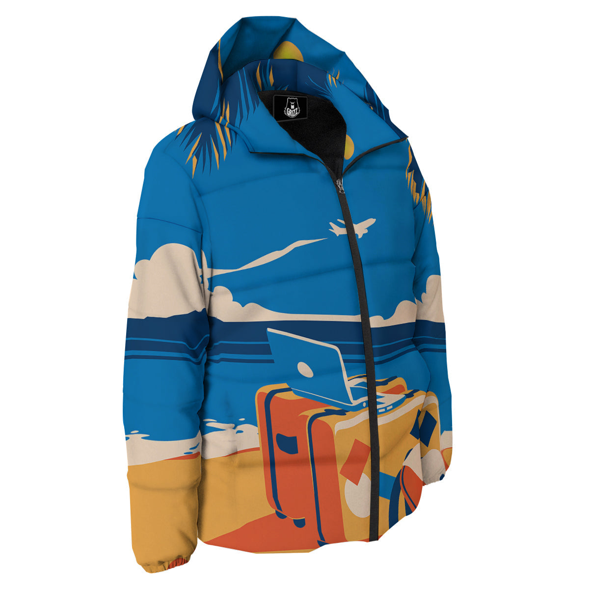 Time To Travel Summer Holiday Print Down Jacket-grizzshop