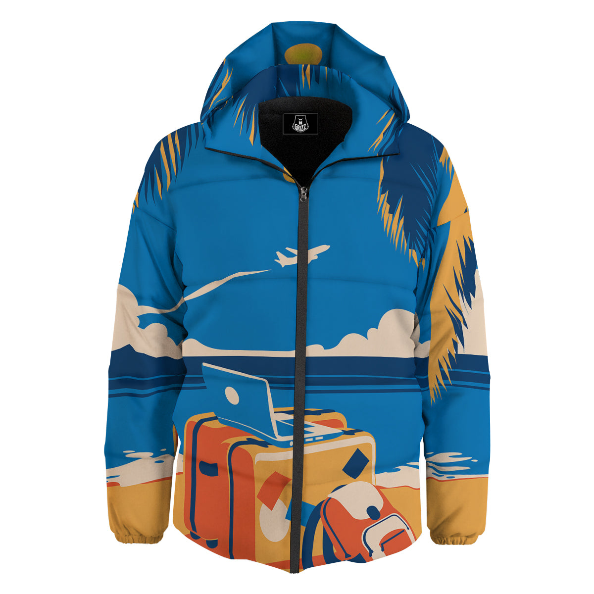 Time To Travel Summer Holiday Print Down Jacket-grizzshop
