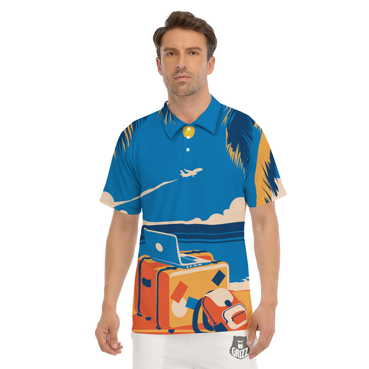 Time To Travel Summer Holiday Print Men's Golf Shirts-grizzshop