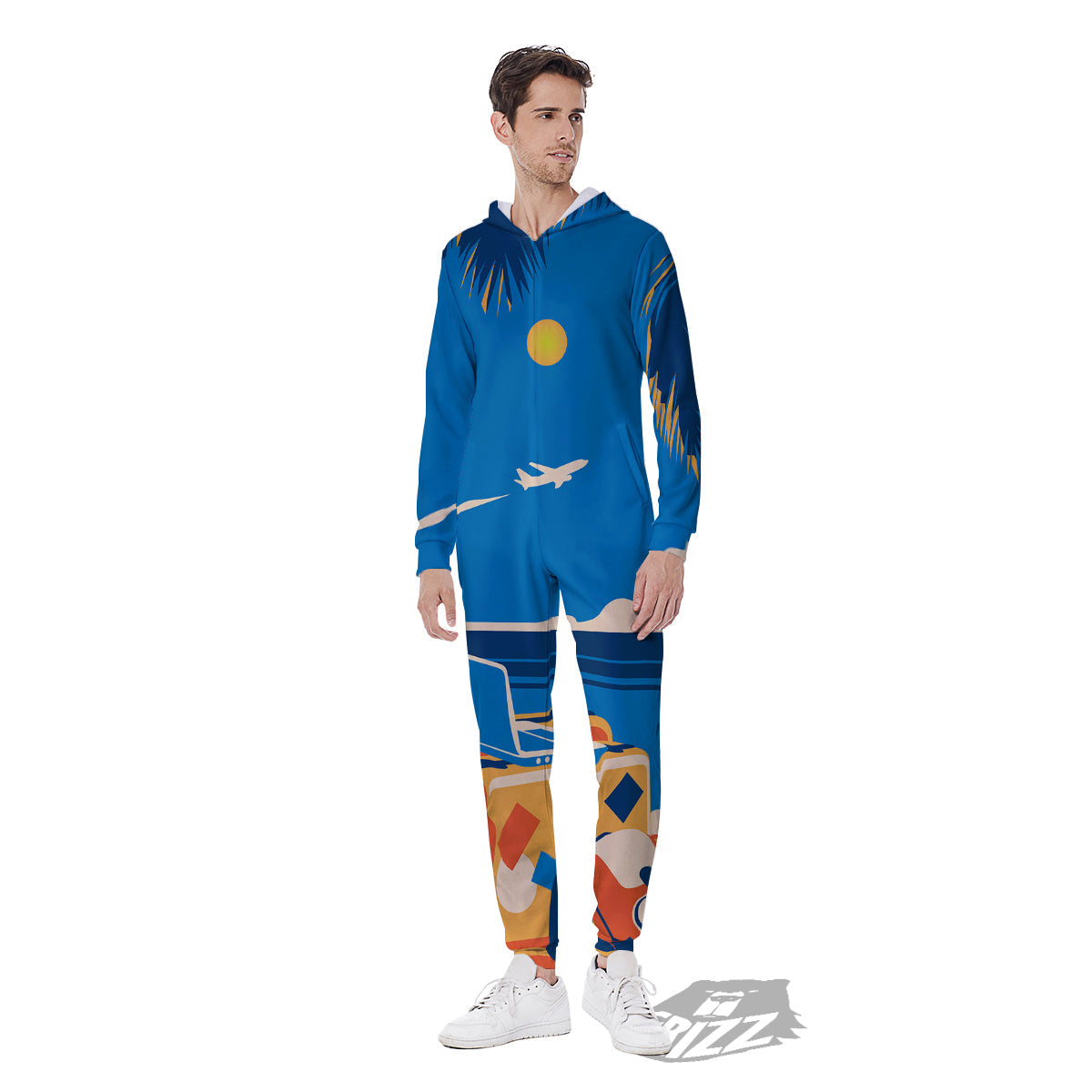 Time To Travel Summer Holiday Print Men's Jumpsuit-grizzshop