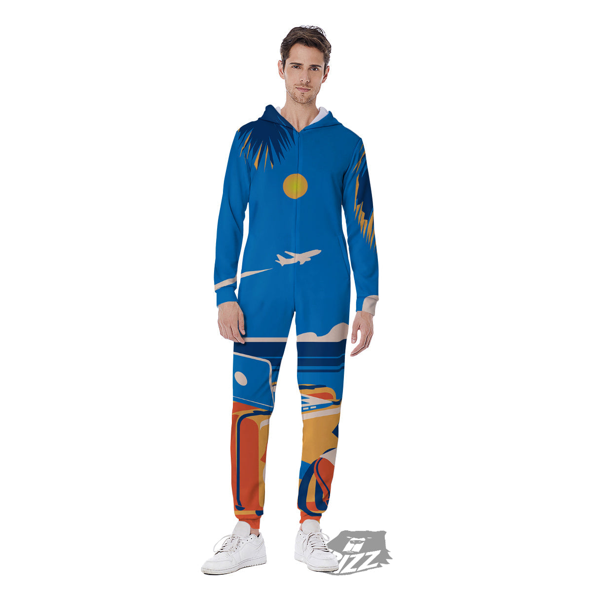 Time To Travel Summer Holiday Print Men's Jumpsuit-grizzshop