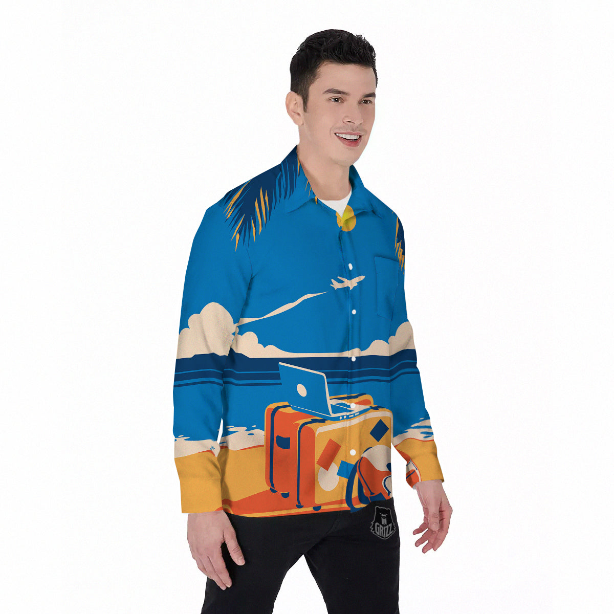 Time To Travel Summer Holiday Print Men's Long Sleeve Shirts-grizzshop