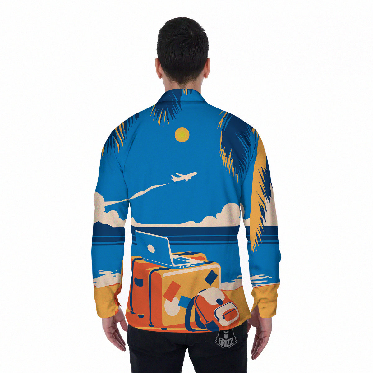 Time To Travel Summer Holiday Print Men's Long Sleeve Shirts-grizzshop
