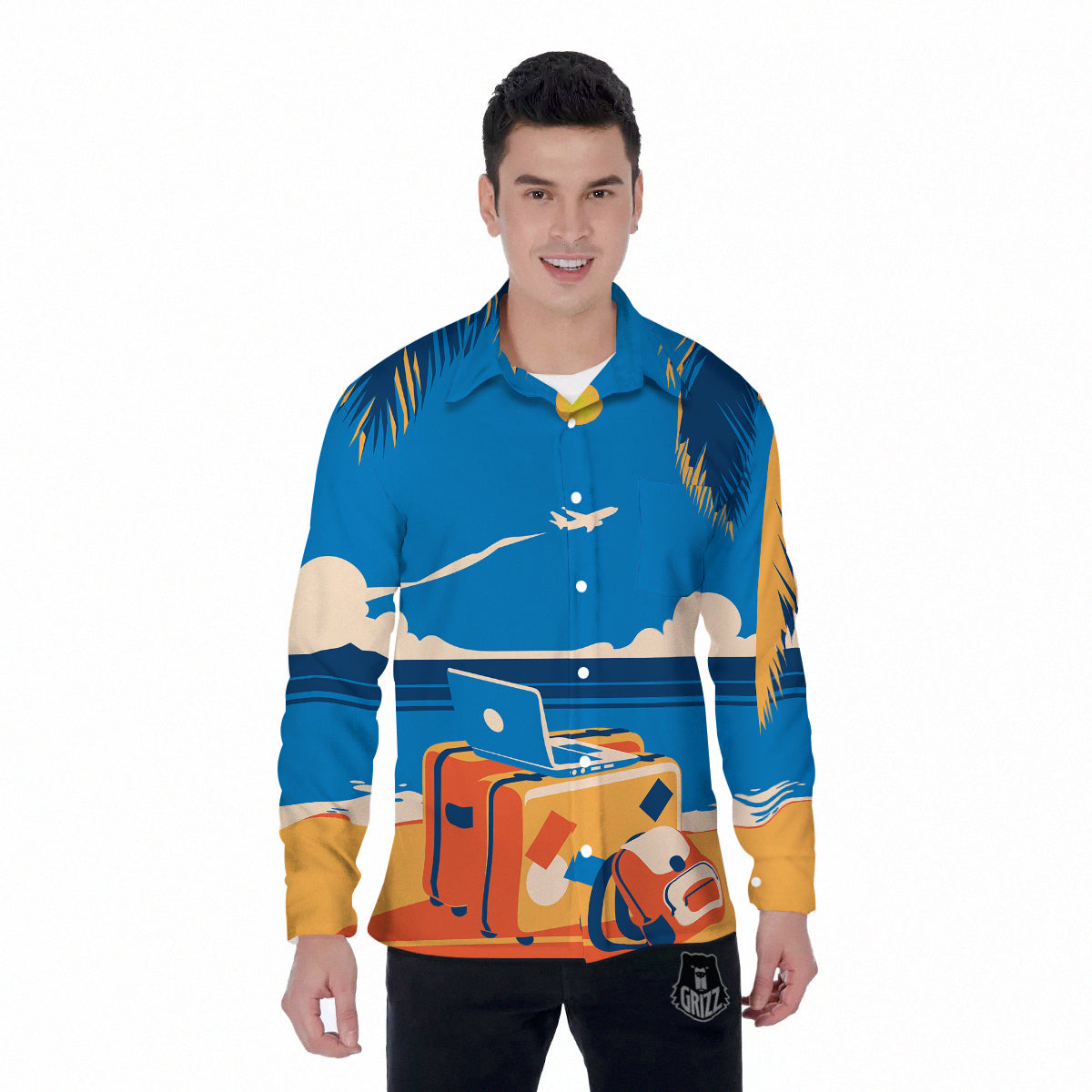 Time To Travel Summer Holiday Print Men's Long Sleeve Shirts-grizzshop