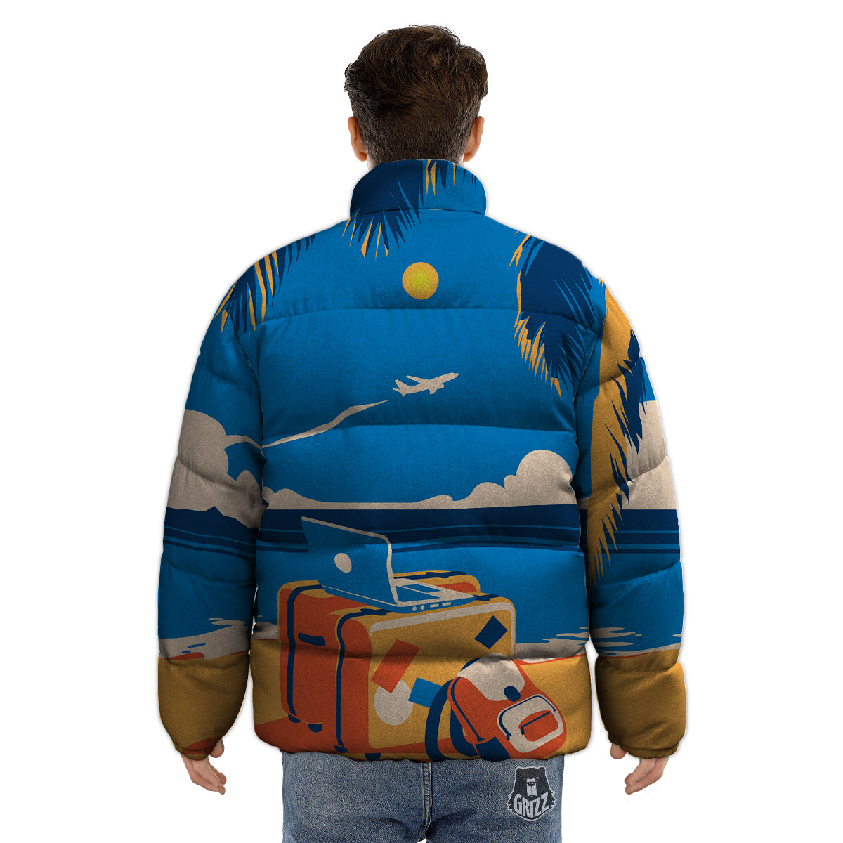 Time To Travel Summer Holiday Print Puffer Jacket-grizzshop