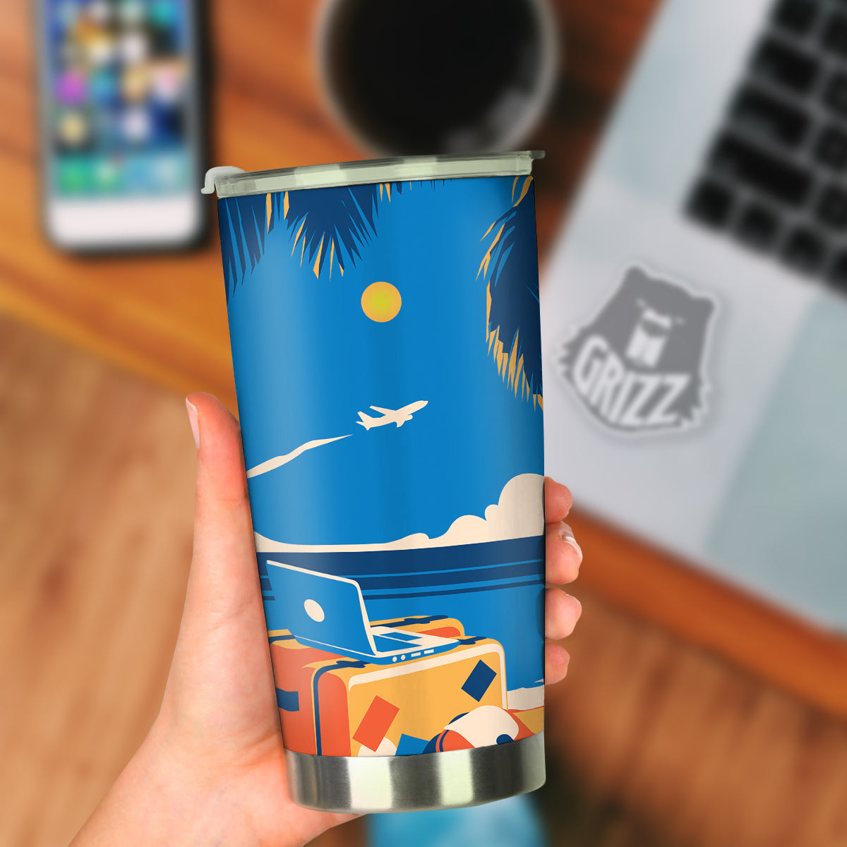 Time To Travel Summer Holiday Print Tumbler-grizzshop