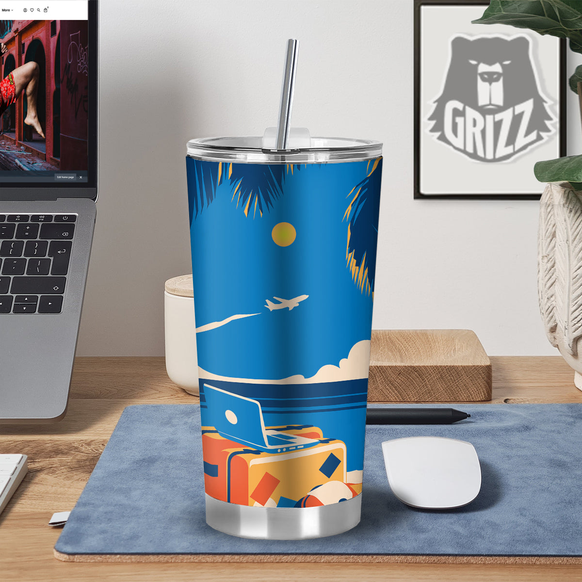 Time To Travel Summer Holiday Print Tumbler-grizzshop