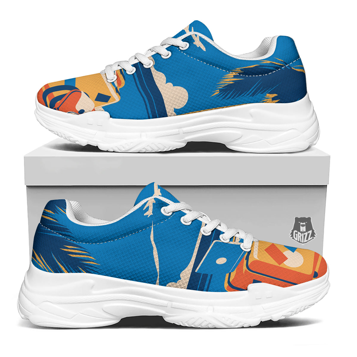 Time To Travel Summer Holiday Print White Chunky Shoes-grizzshop
