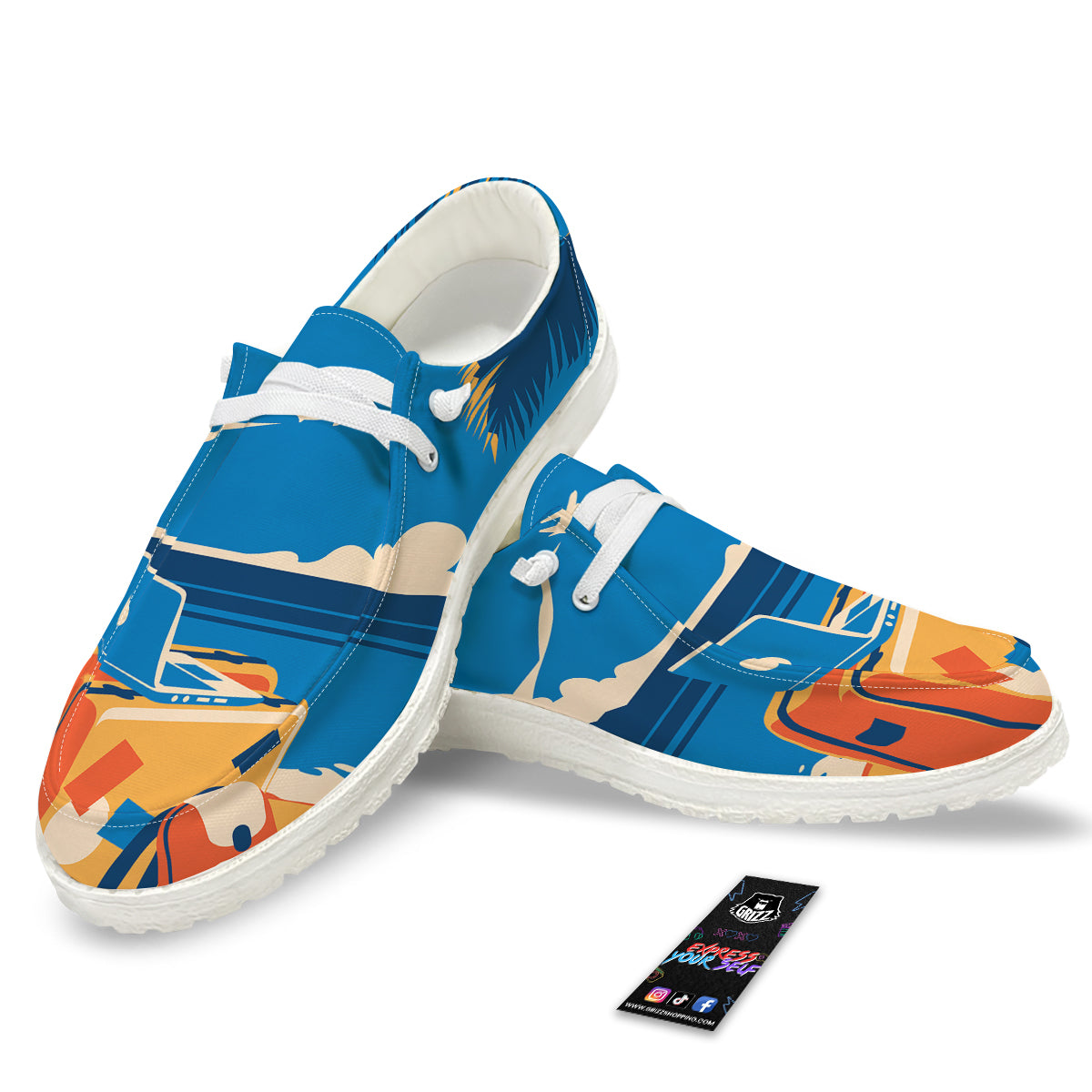 Time To Travel Summer Holiday Print White Loafers-grizzshop