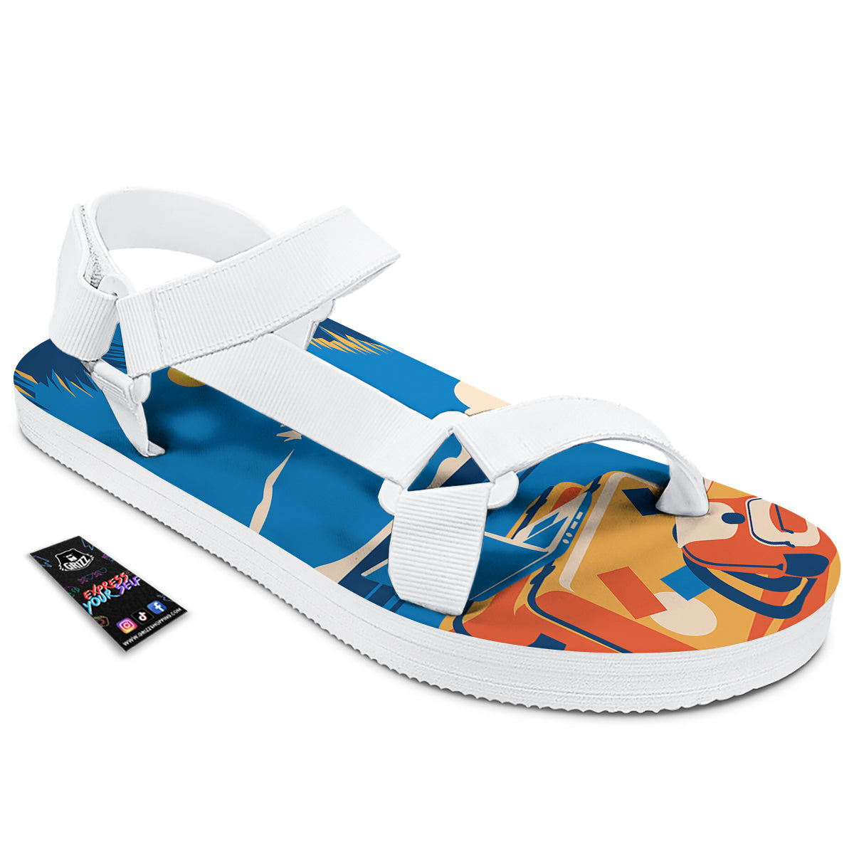 Time To Travel Summer Holiday Print White Open Toe Sandals-grizzshop