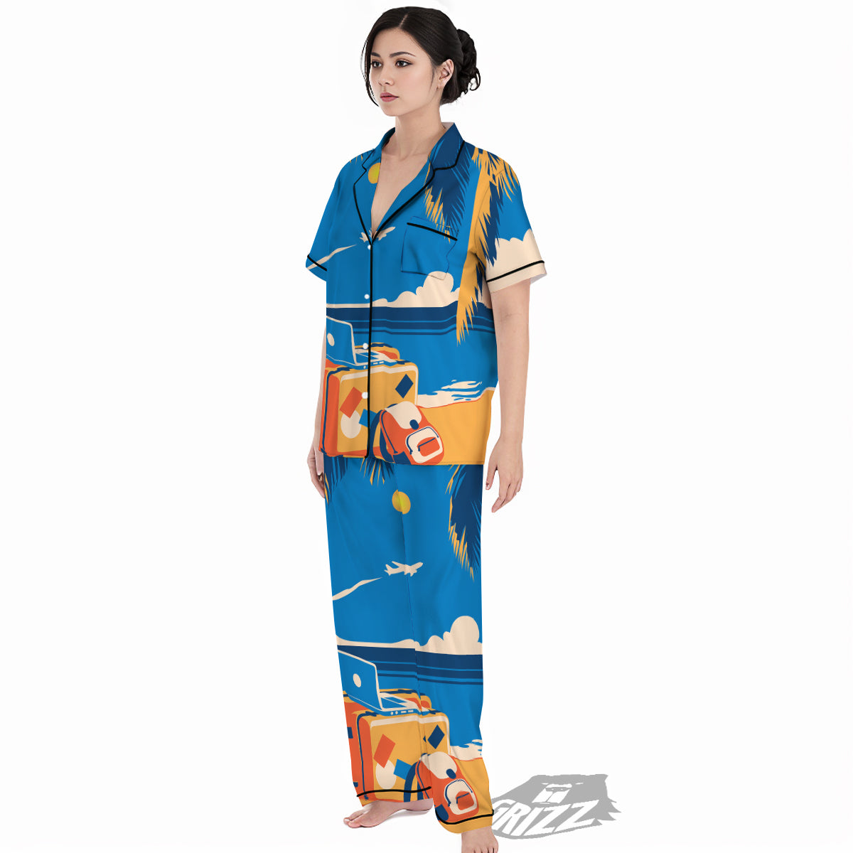 Time To Travel Summer Holiday Print Women's Pajamas Set-grizzshop