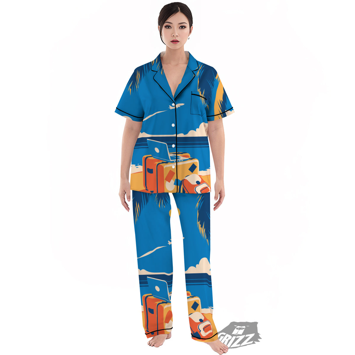 Time To Travel Summer Holiday Print Women's Pajamas Set-grizzshop