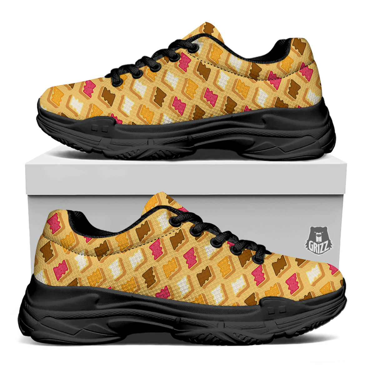 Toast And Jam Print Pattern Black Chunky Shoes-grizzshop