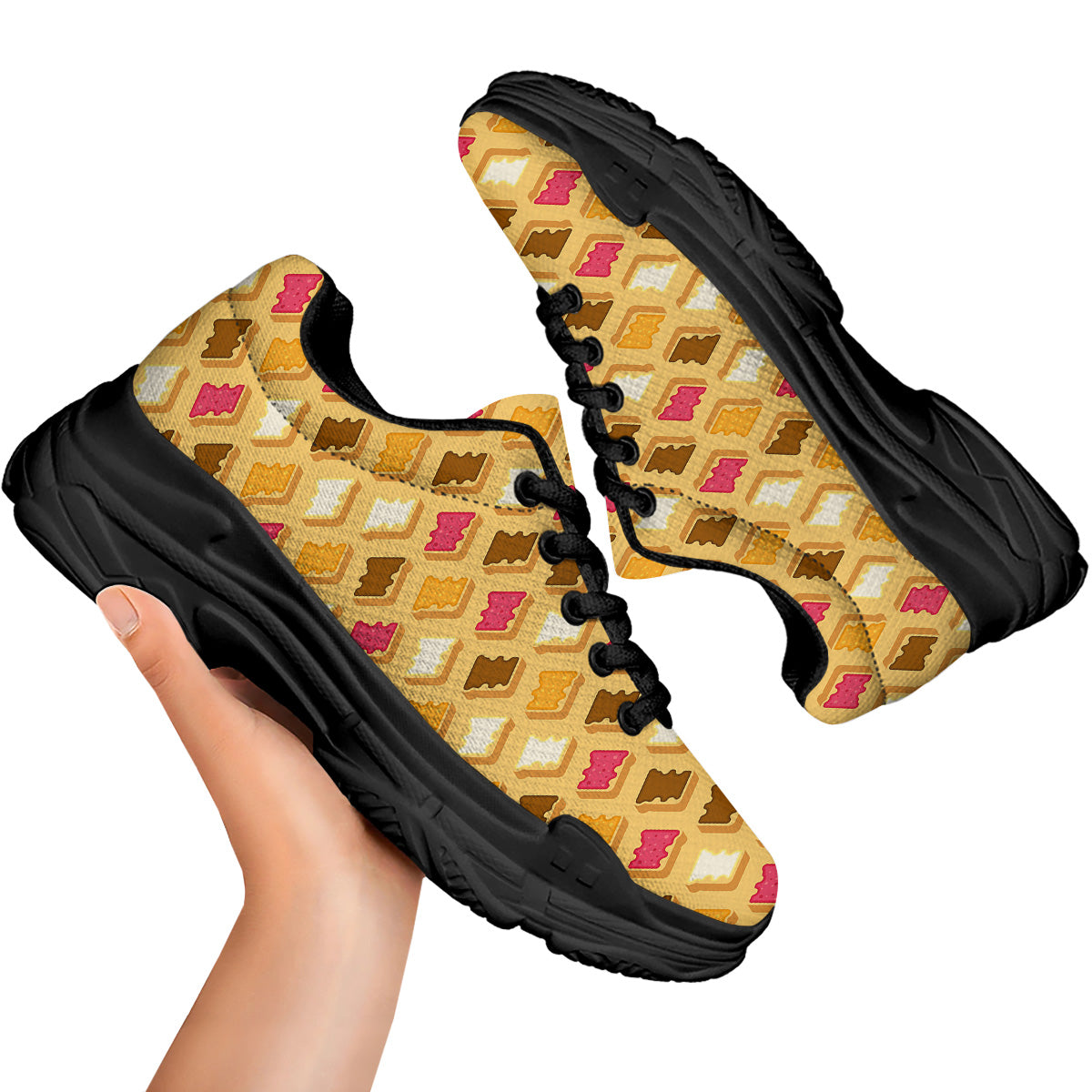Toast And Jam Print Pattern Black Chunky Shoes-grizzshop