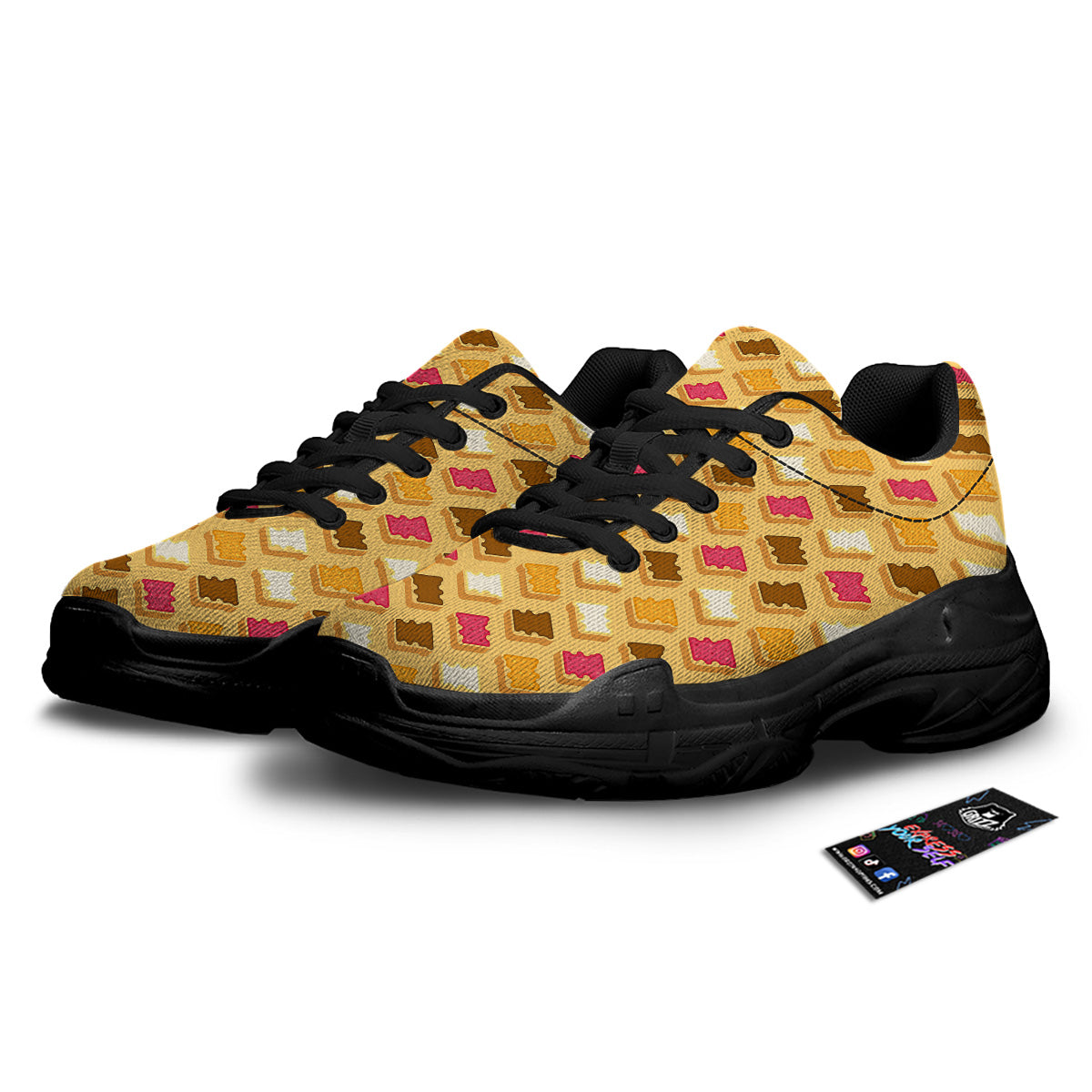 Toast And Jam Print Pattern Black Chunky Shoes-grizzshop