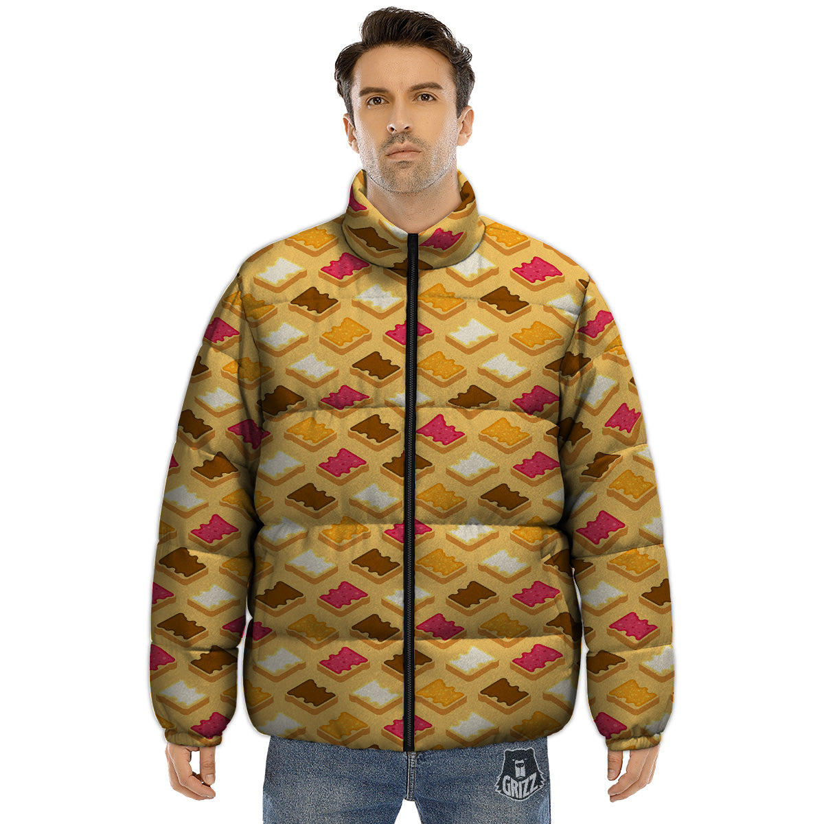Toast And Jam Print Pattern Puffer Jacket-grizzshop