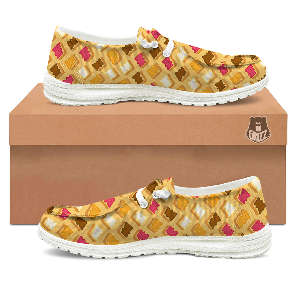 Toast And Jam Print Pattern White Loafers-grizzshop