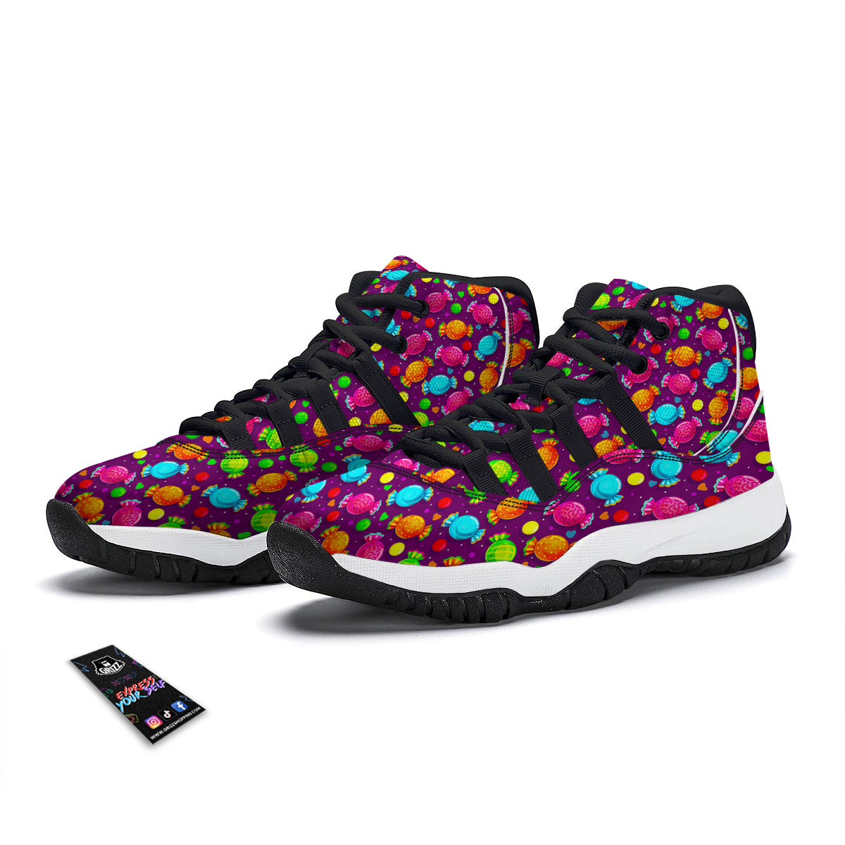 Toffee Candy Pattern Print Black Bball Shoes-grizzshop