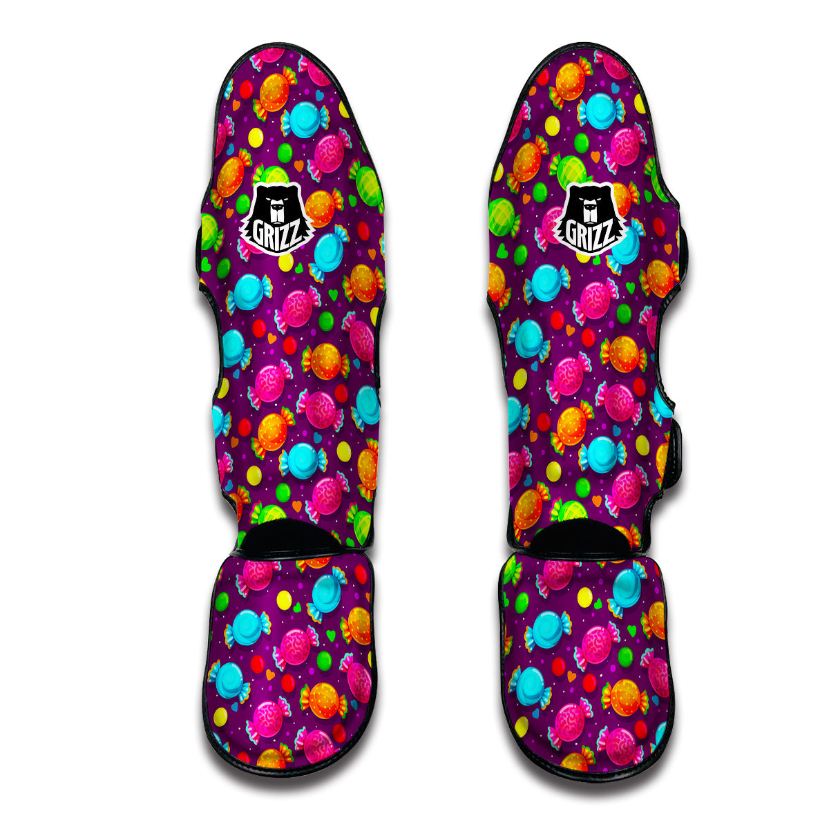 Toffee Candy Pattern Print Muay Thai Shin Guards-grizzshop