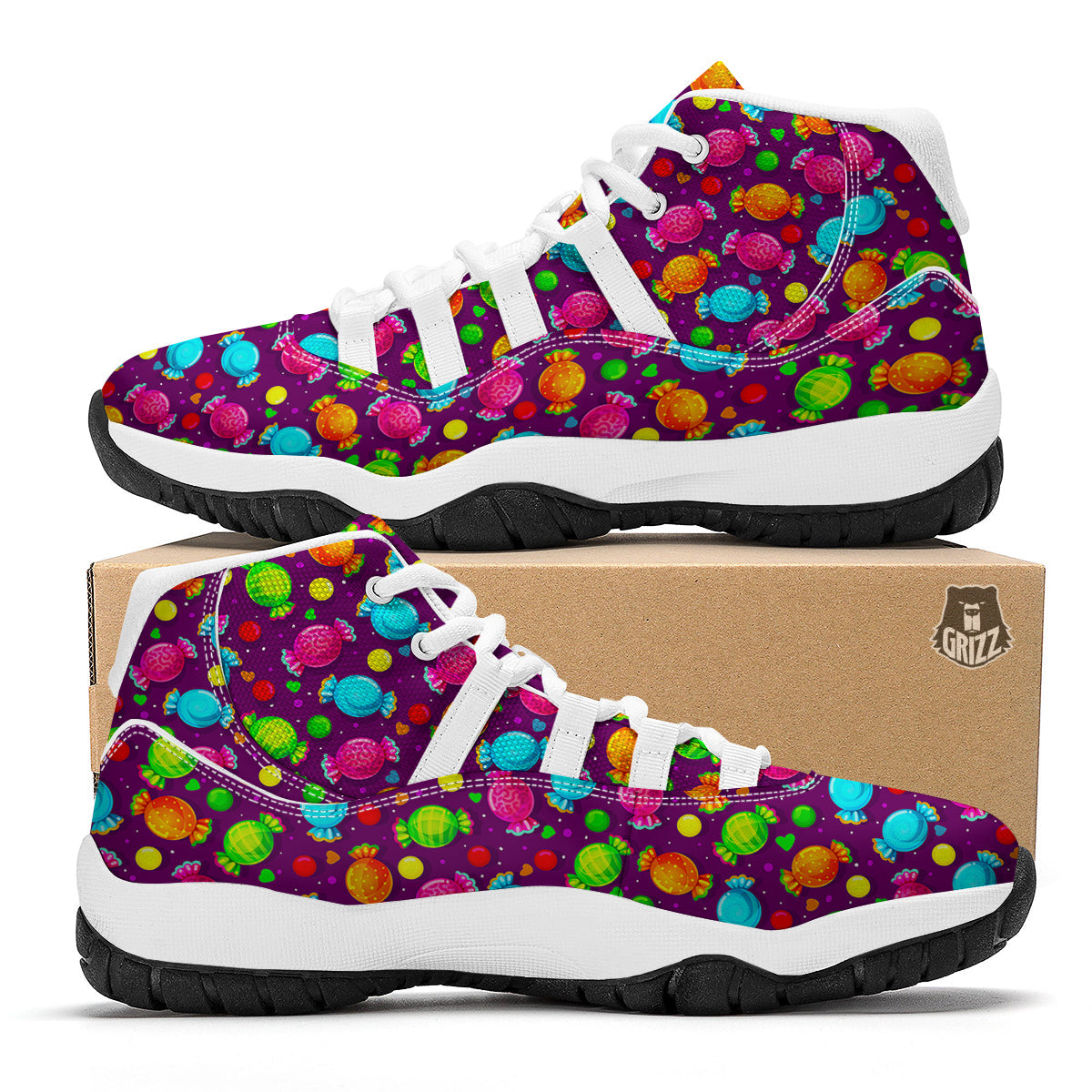 Toffee Candy Pattern Print White Bball Shoes-grizzshop