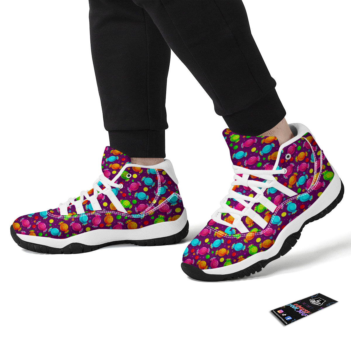 Toffee Candy Pattern Print White Bball Shoes-grizzshop