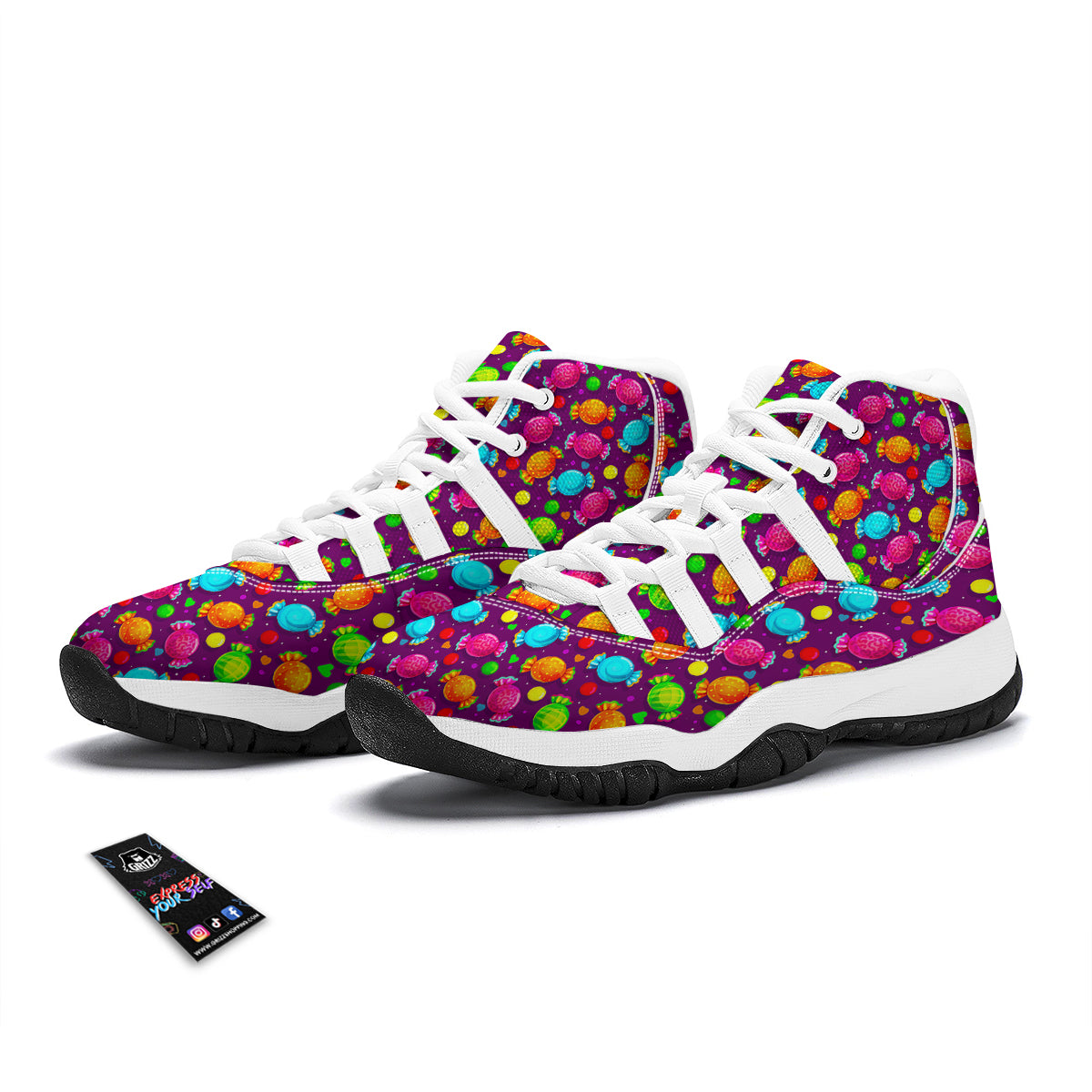 Toffee Candy Pattern Print White Bball Shoes-grizzshop