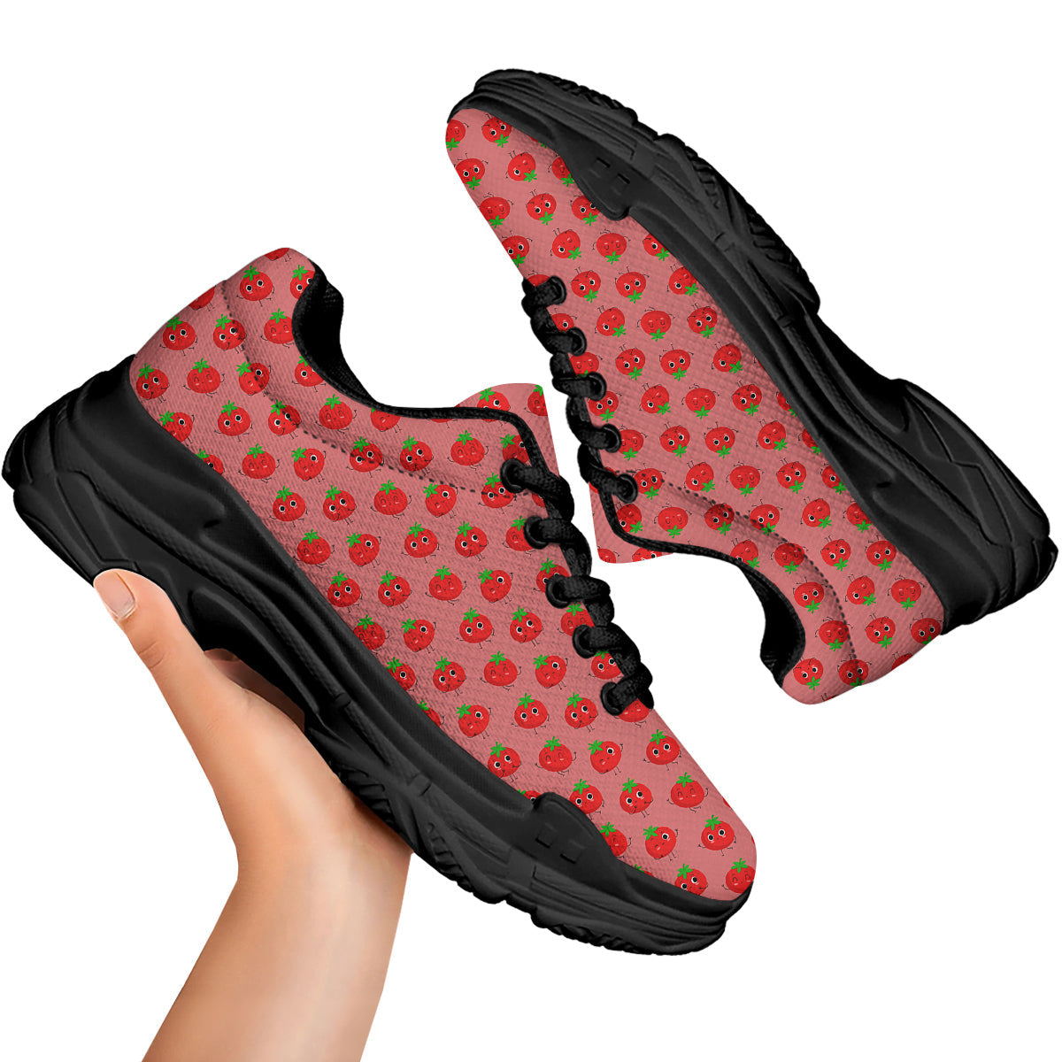 Tomato Cute Print Pattern Black Chunky Shoes-grizzshop