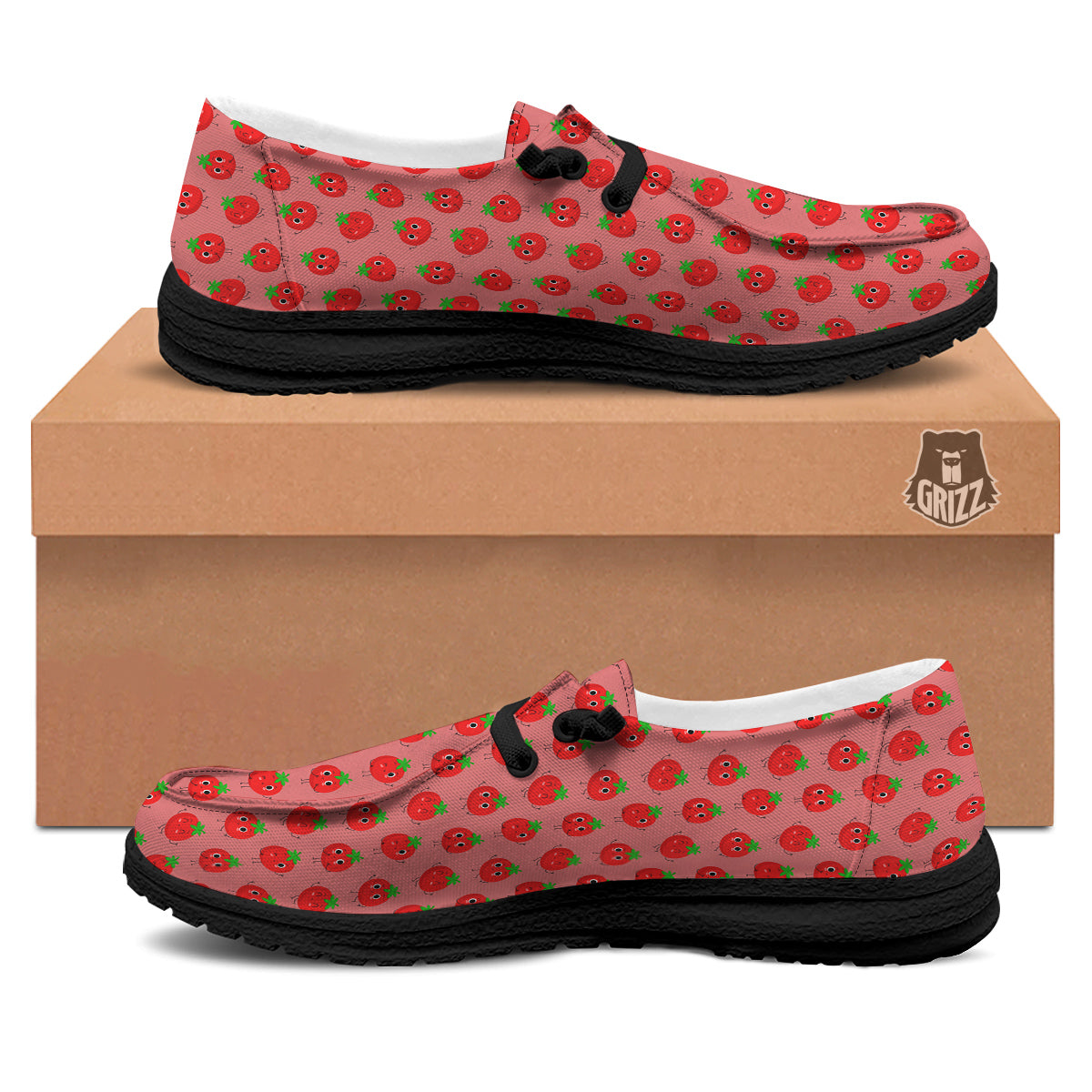 Tomato Cute Print Pattern Black Loafers-grizzshop