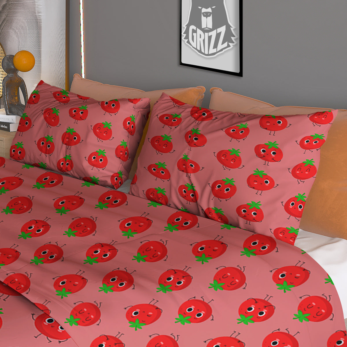 Tomato Cute Print Pattern Duvet Cover Bedding Set-grizzshop