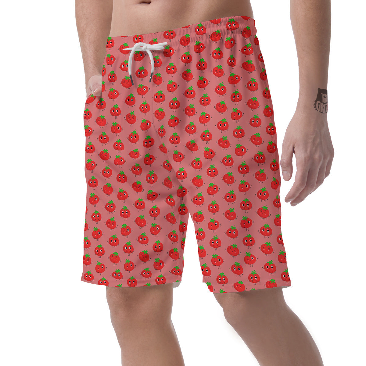 Tomato Cute Print Pattern Men's Shorts-grizzshop