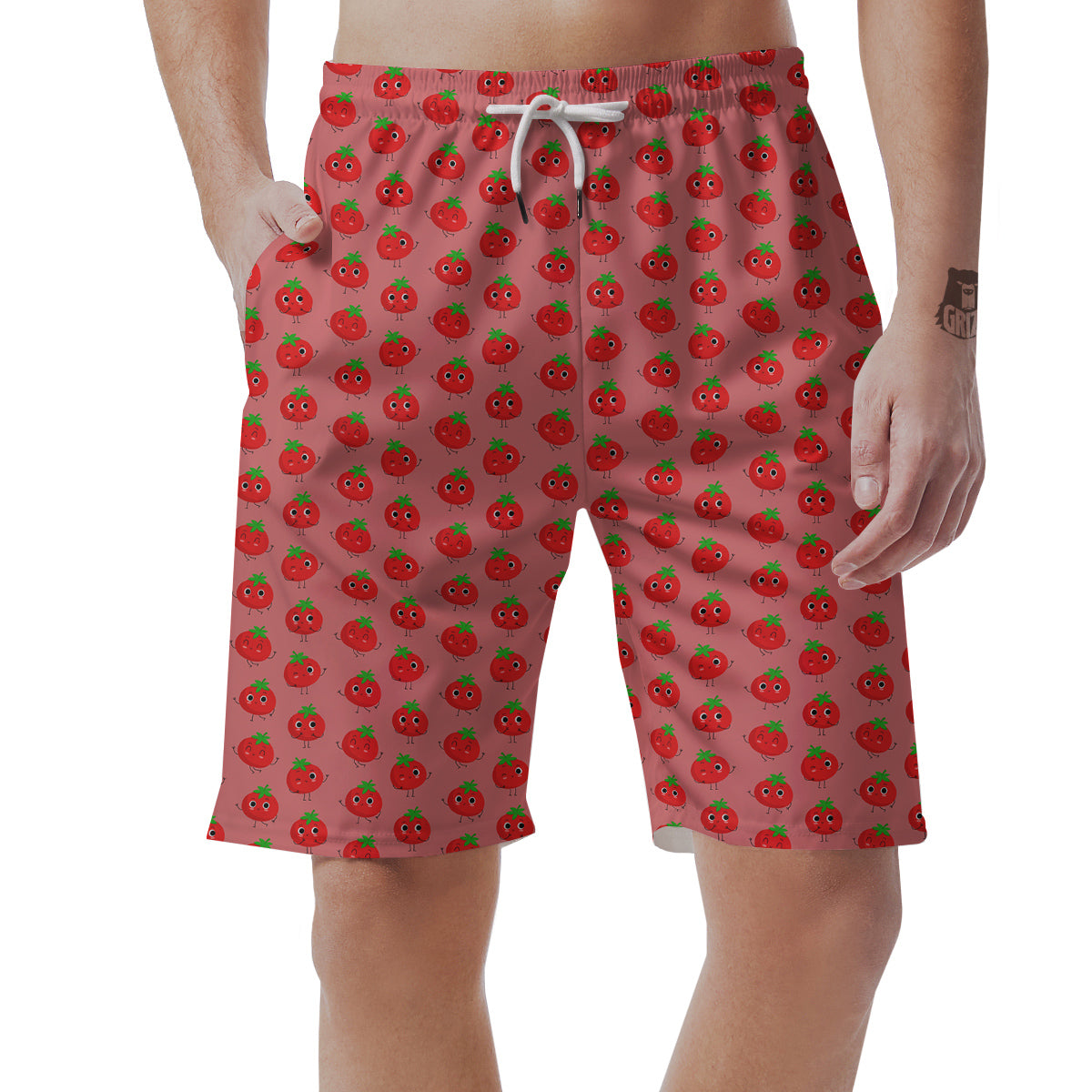 Tomato Cute Print Pattern Men's Shorts-grizzshop