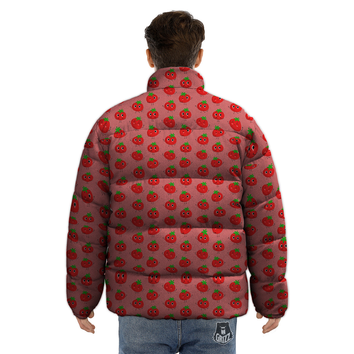 Tomato Cute Print Pattern Puffer Jacket-grizzshop