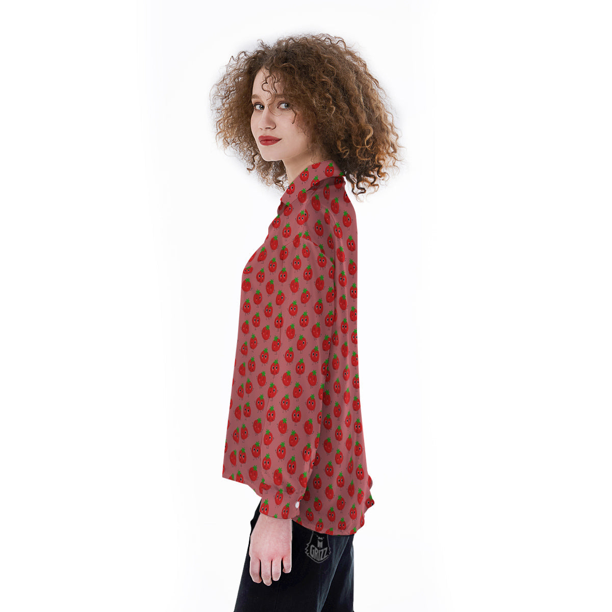 Tomato Cute Print Pattern Women's Long Sleeve Shirts-grizzshop