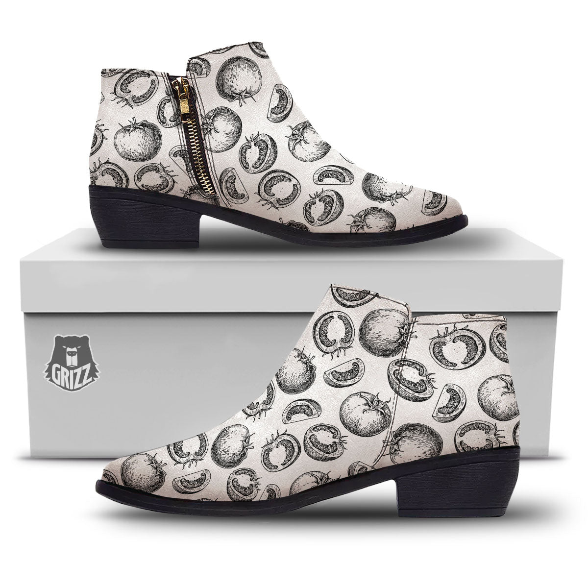 Tomato Hand Drawn Print Pattern Ankle Boots-grizzshop