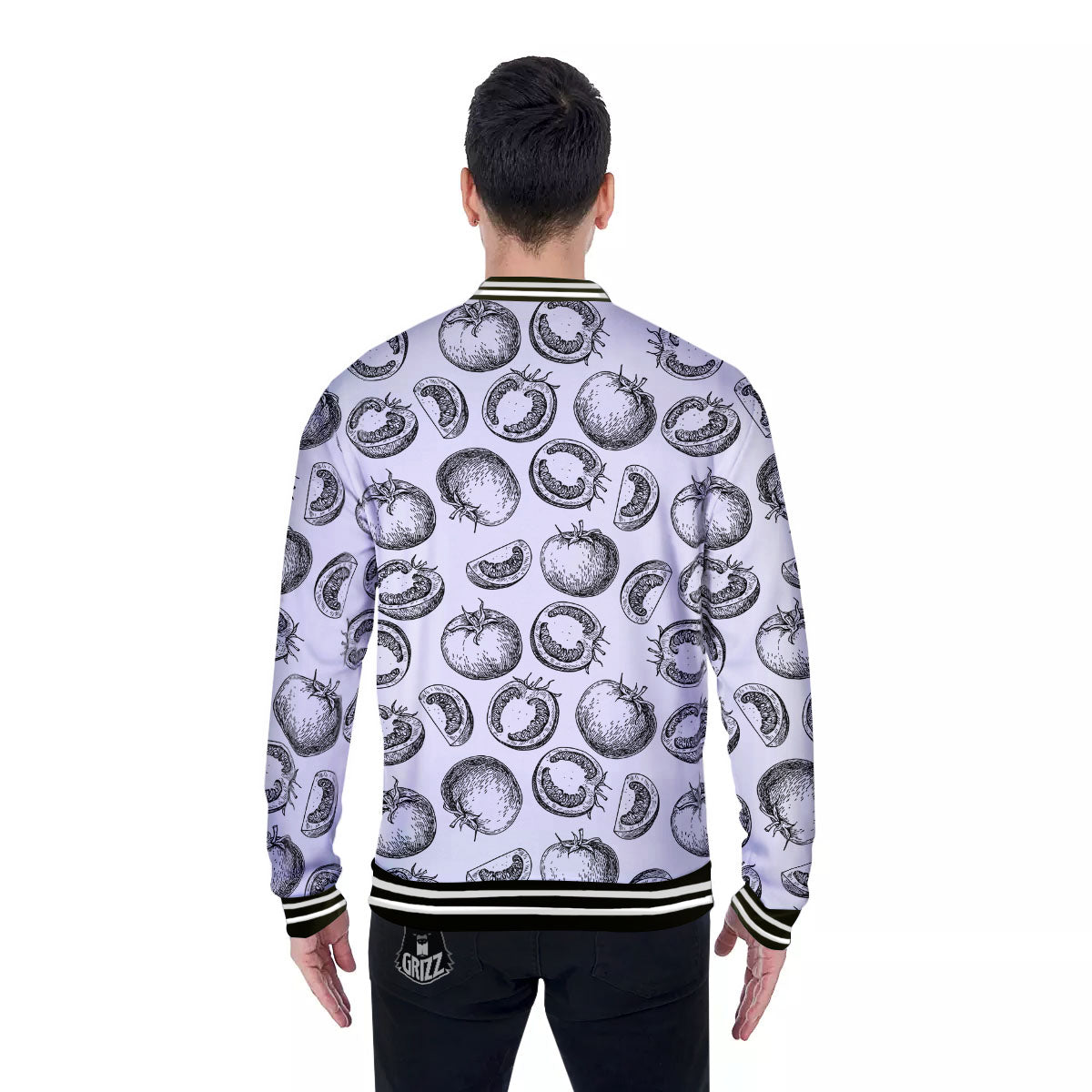 Tomato Hand Drawn Print Pattern Baseball Jacket-grizzshop