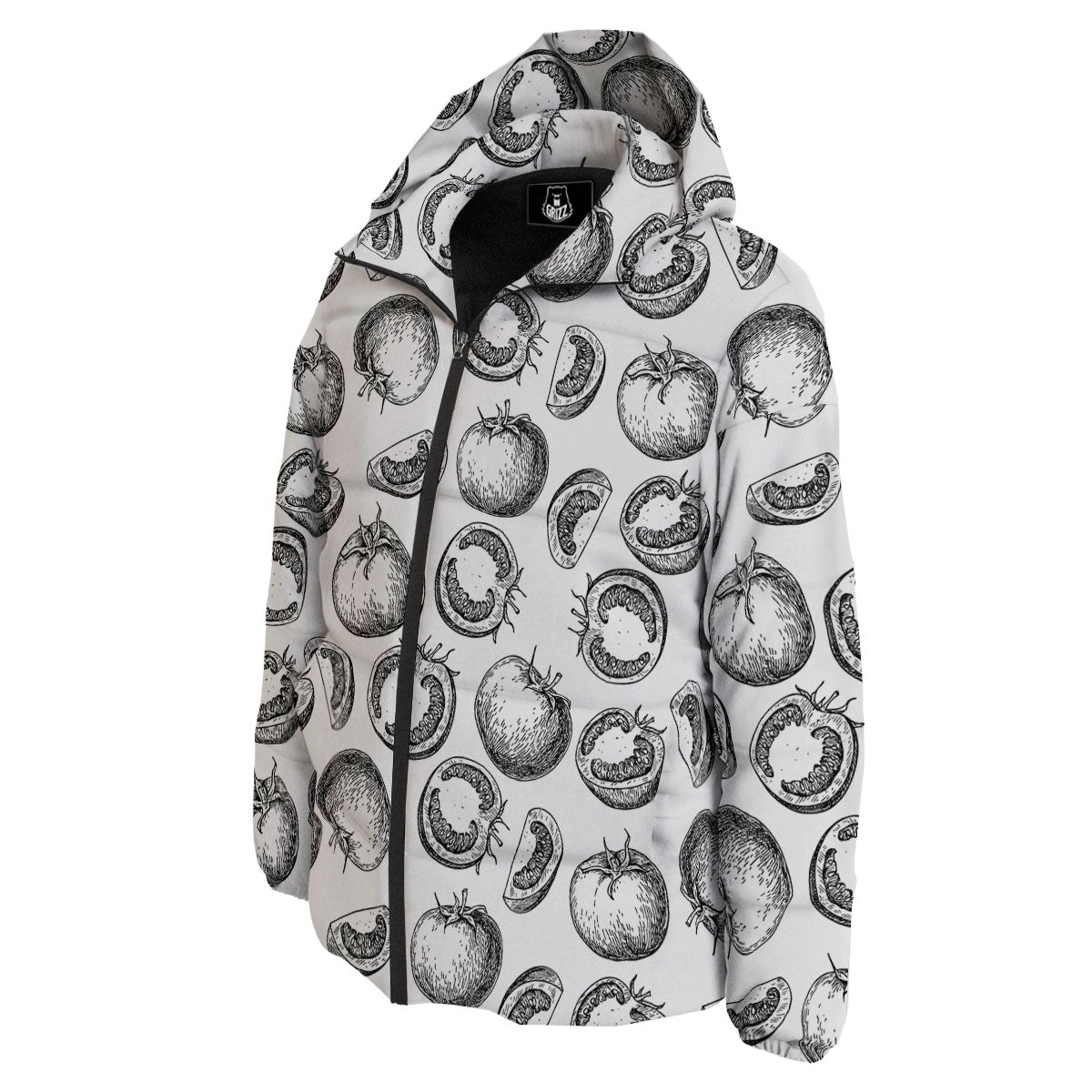 Tomato Hand Drawn Print Pattern Down Jacket-grizzshop