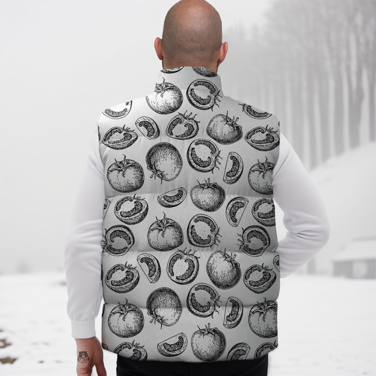 Tomato Hand Drawn Print Pattern Down Vest-grizzshop