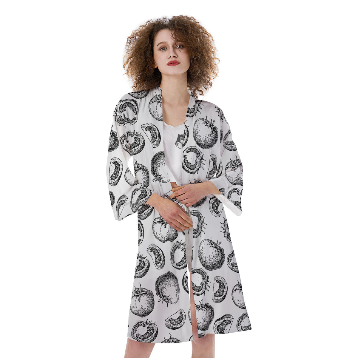 Tomato Hand Drawn Print Pattern Kimono-grizzshop