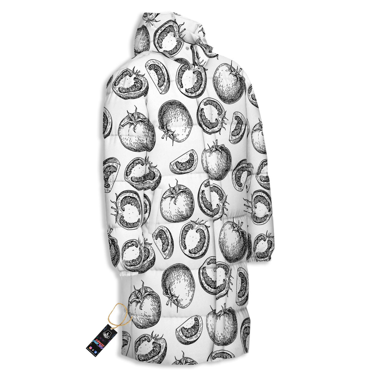 Tomato Hand Drawn Print Pattern Long Down Jacket-grizzshop
