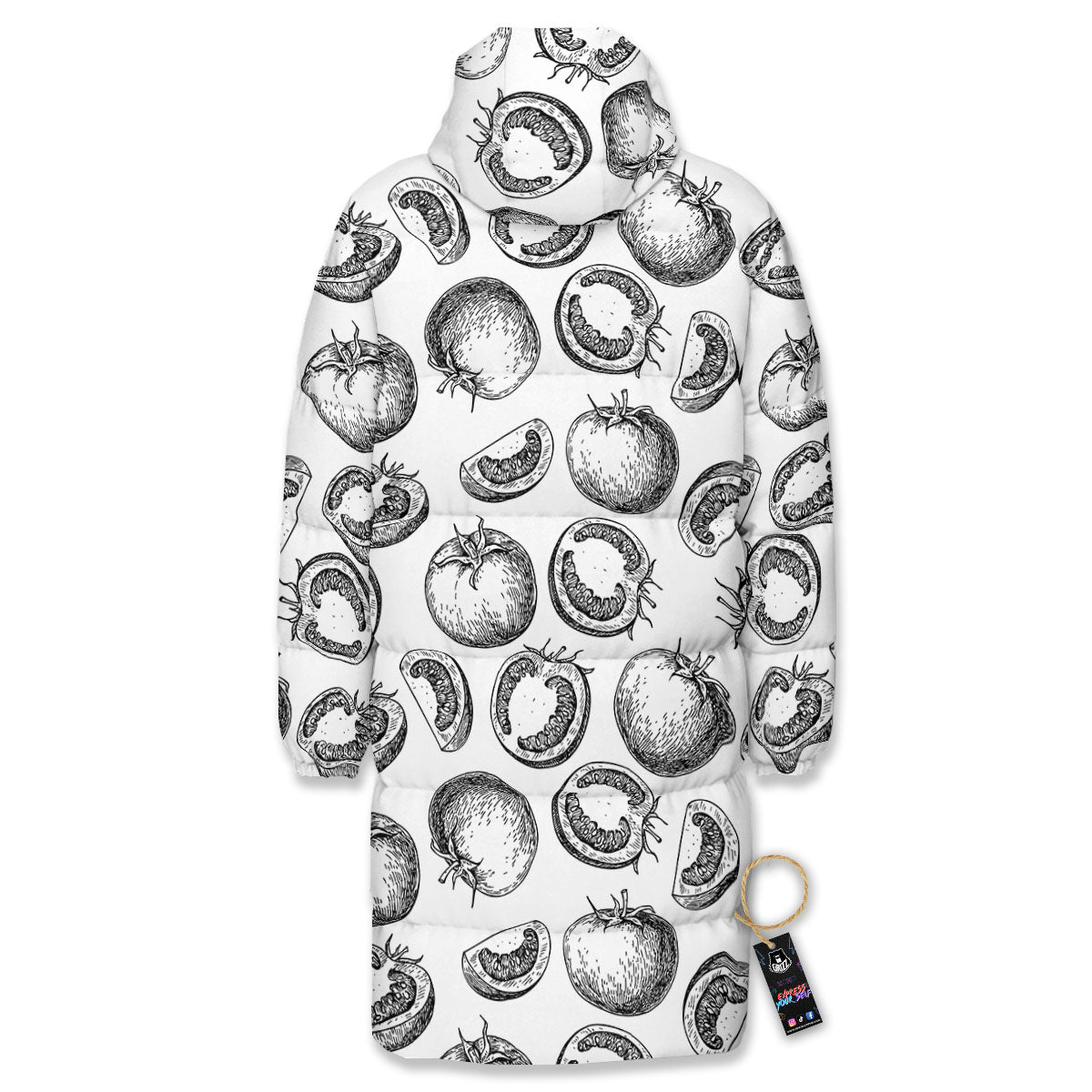 Tomato Hand Drawn Print Pattern Long Down Jacket-grizzshop