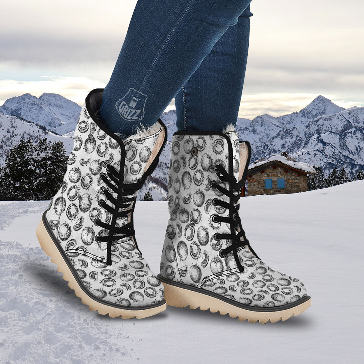 Tomato Hand Drawn Print Pattern Snow Boots-grizzshop