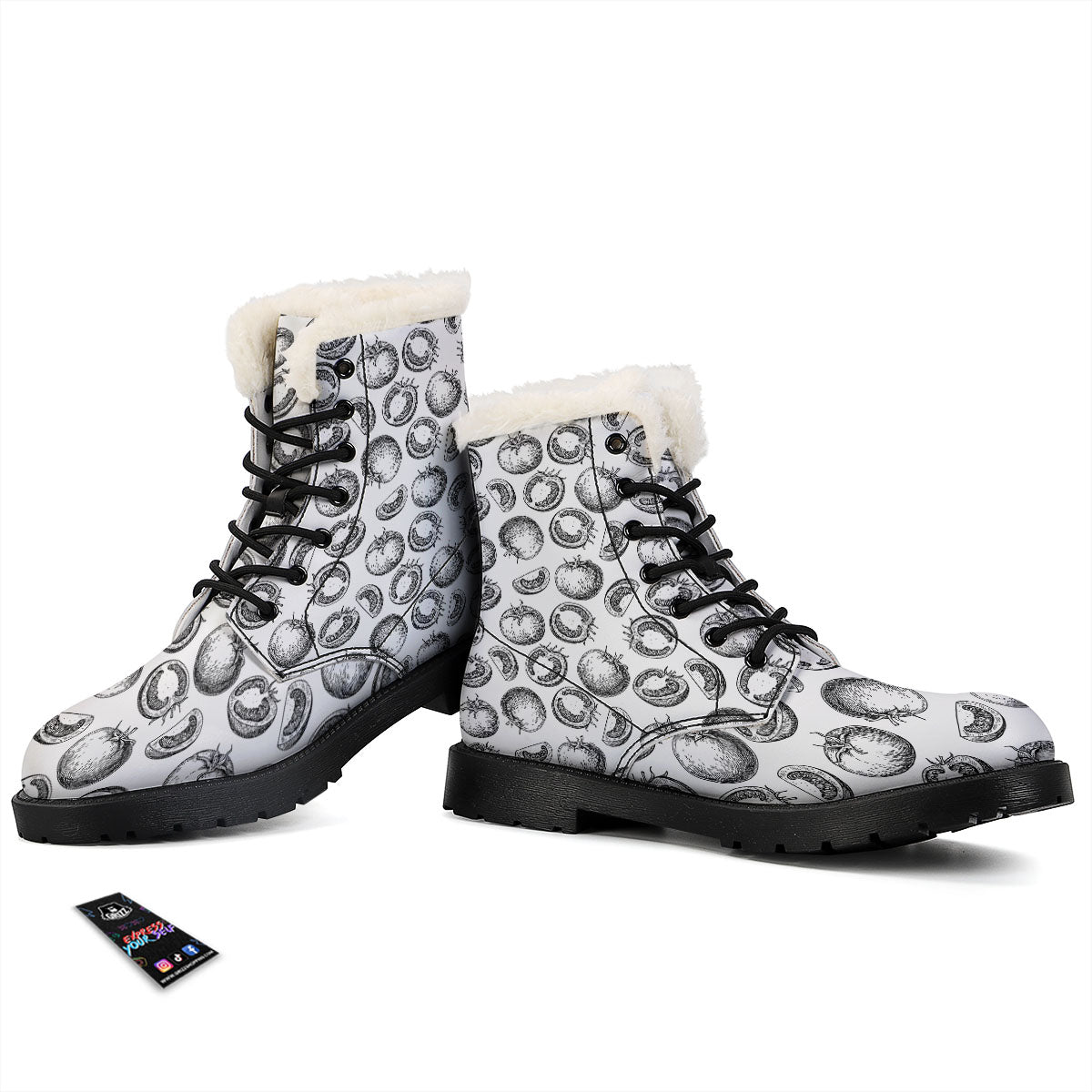 Tomato Hand Drawn Print Pattern Winter Boots-grizzshop