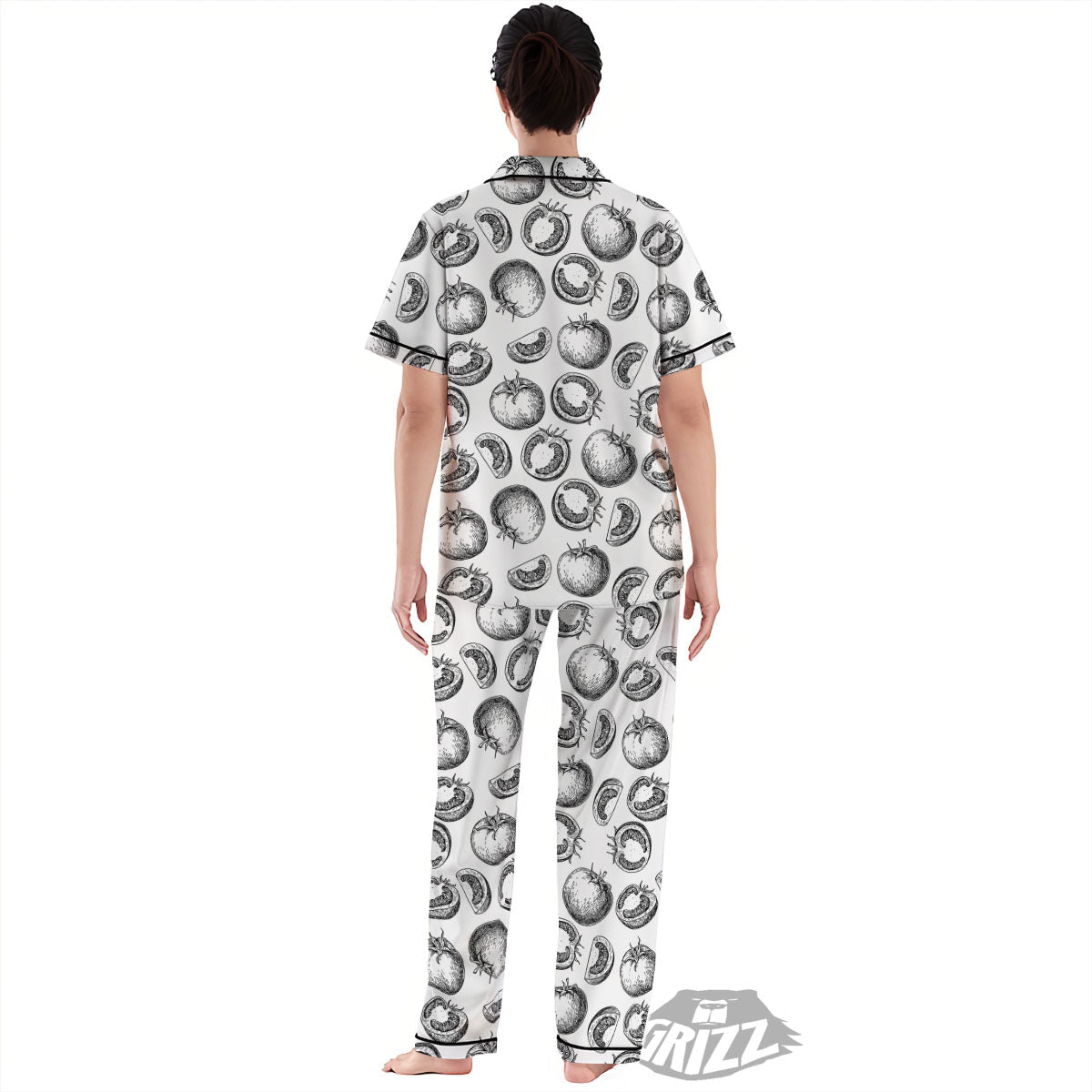 Tomato Hand Drawn Print Pattern Women's Pajamas Set-grizzshop