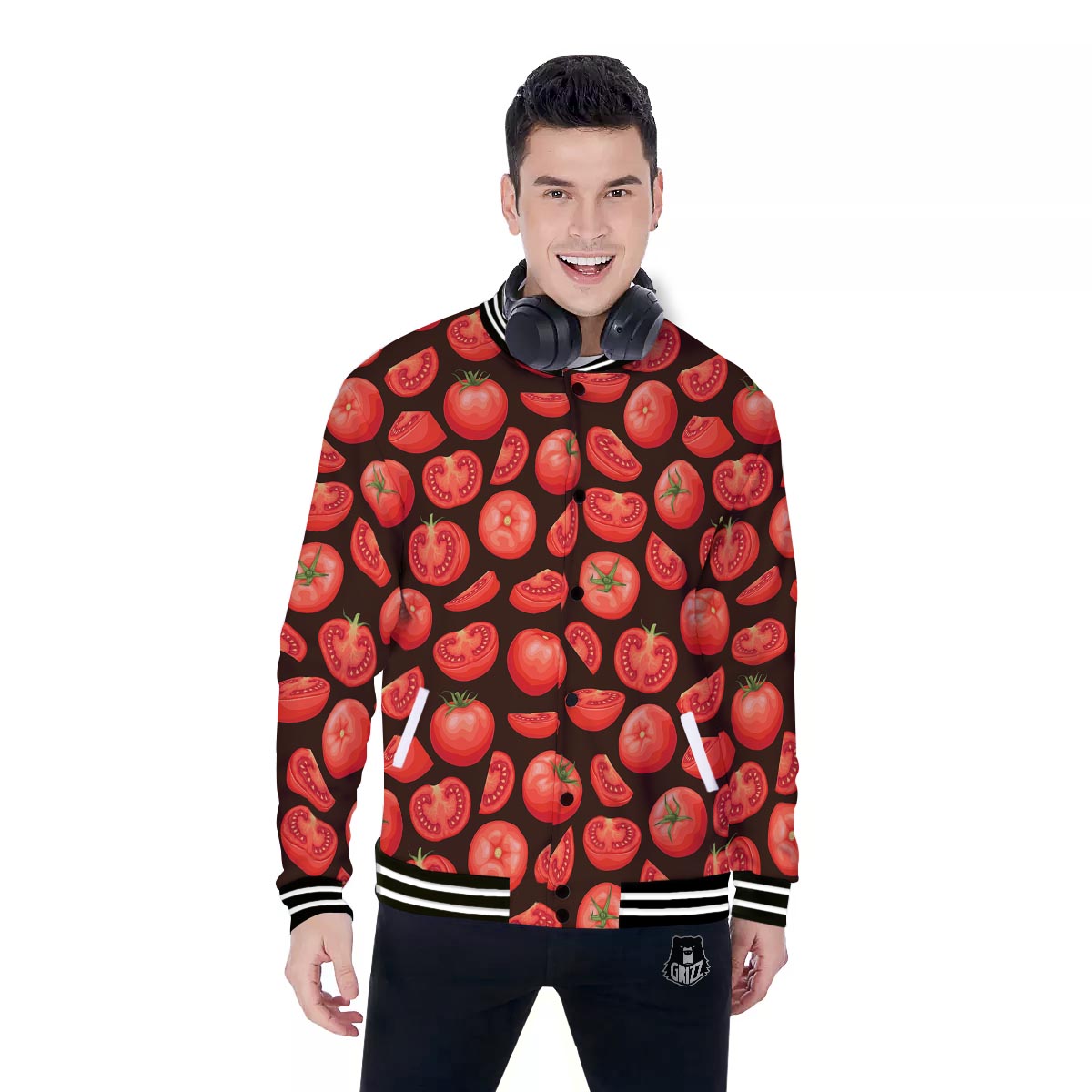 Tomatoes Red Print Pattern Baseball Jacket-grizzshop