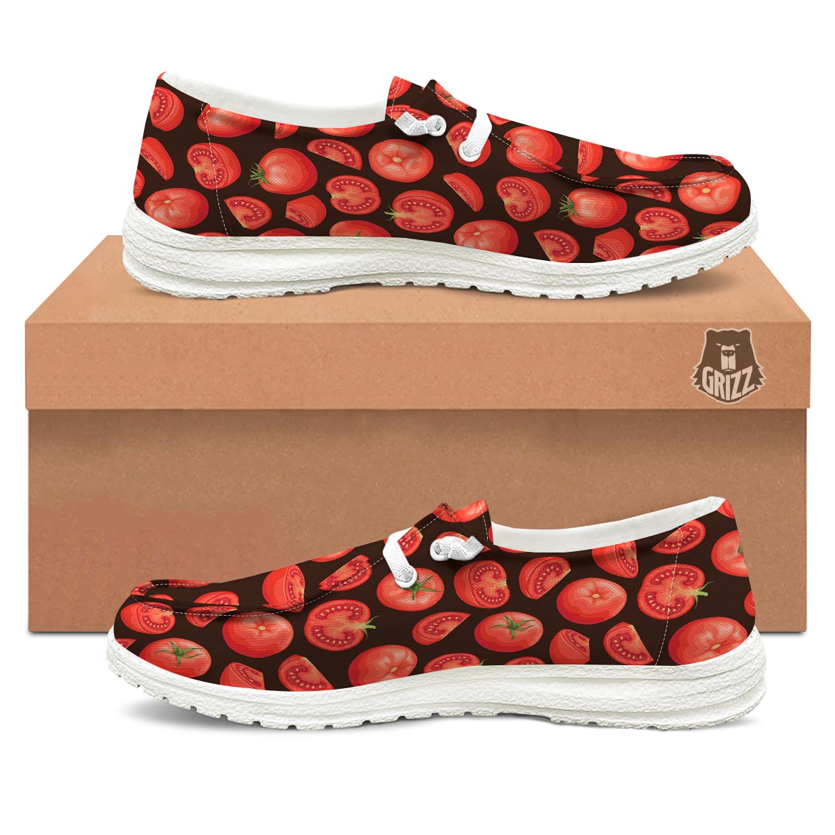 Tomatoes Red Print Pattern Black Loafers-grizzshop