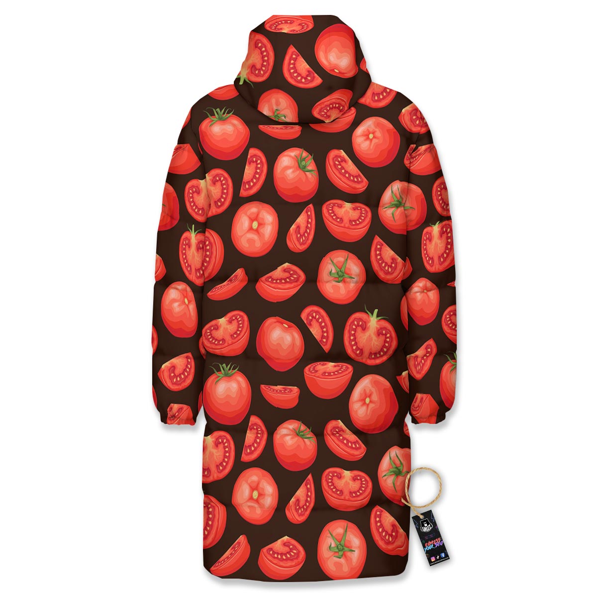 Tomatoes Red Print Pattern Long Down Jacket-grizzshop