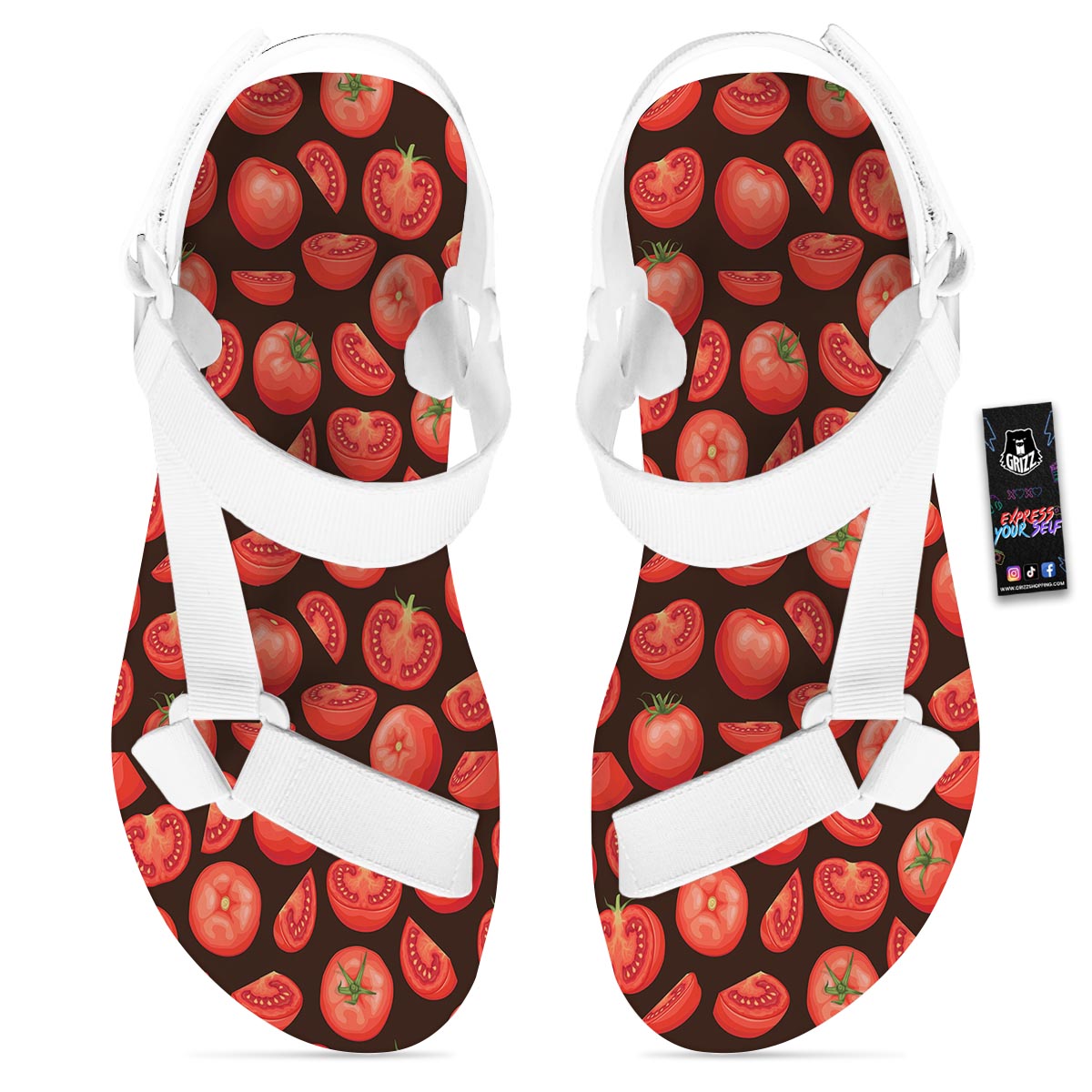 Tomatoes Red Print Pattern White Open Toe Sandals-grizzshop