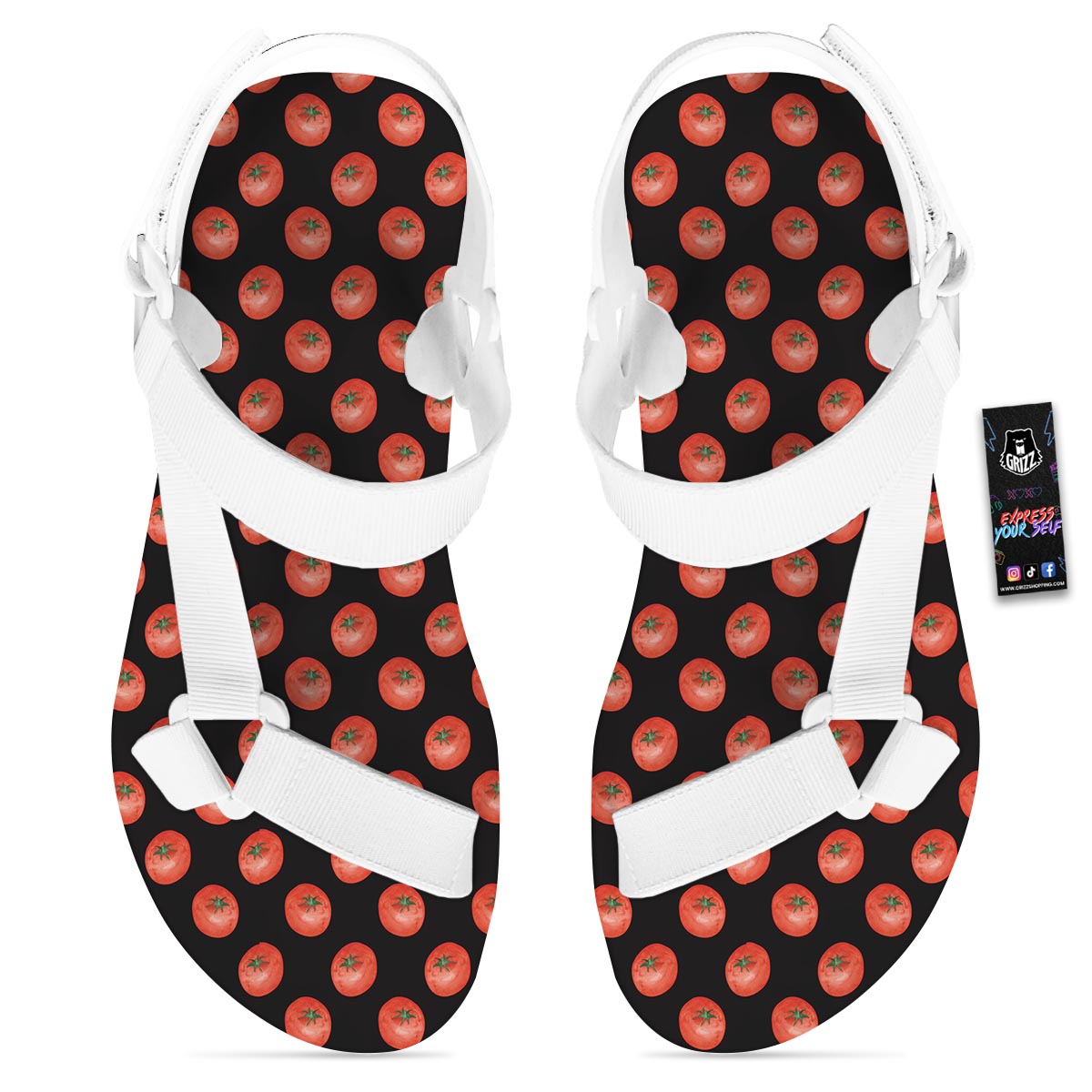 Tomatoes Red Ripe Print Pattern White Open Toe Sandals-grizzshop
